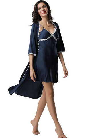 F5270-5 Sexy two piece women long sleeve silk pajamas with padding